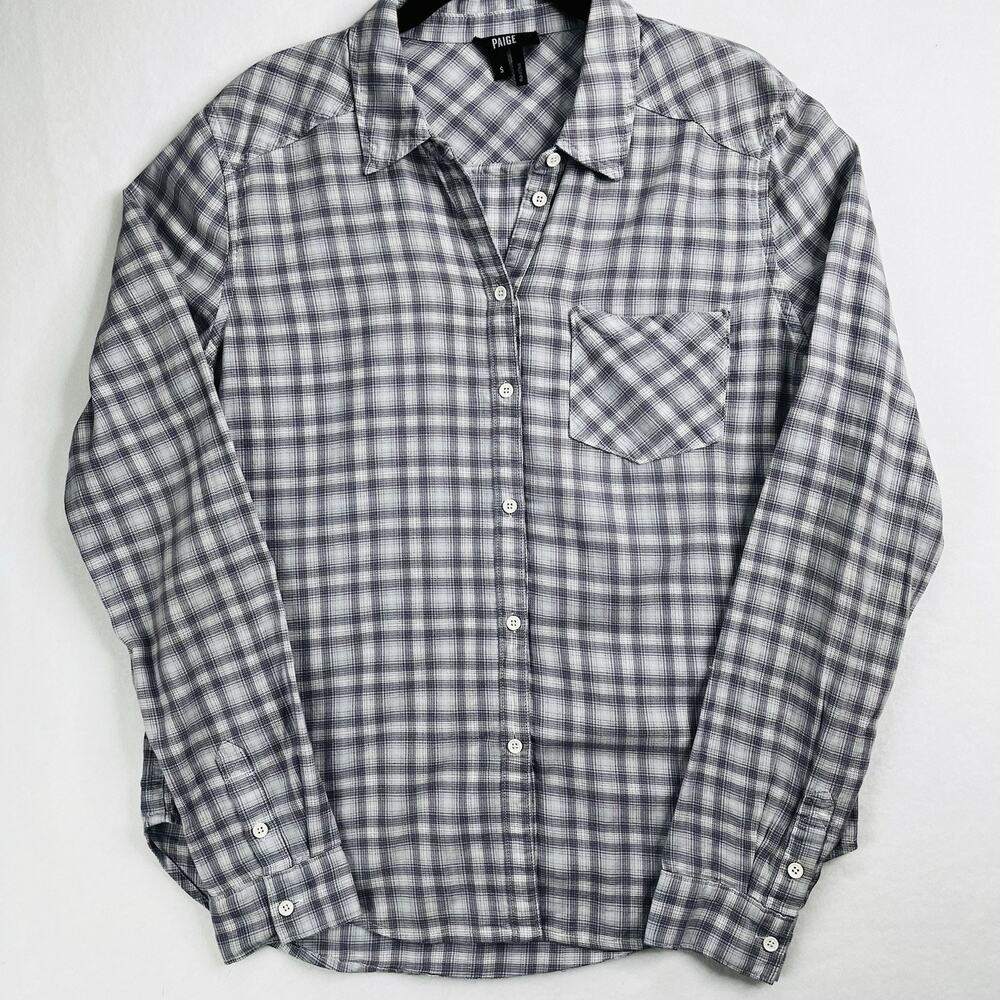 Paige Purple Plaid Blouse Sz S Light Weight 100% Cotton CHAMBRAY/DUSTY GRAPE